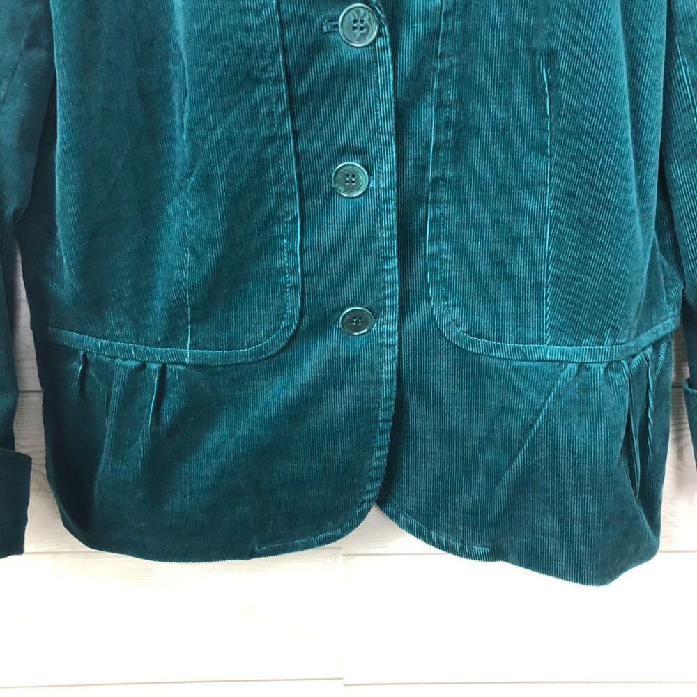 Talbots Women's 12 PETITE Button Front Blazer Jacket Green Corduroy Long Sleeve - Picture 3 of 7